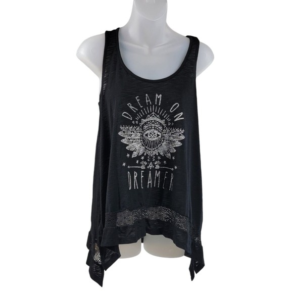 Wound Up Tops - Tunic Tank Top Shirt Junior M 7-9 Dream on Dreamer Sleeveless Scoop Neck Black